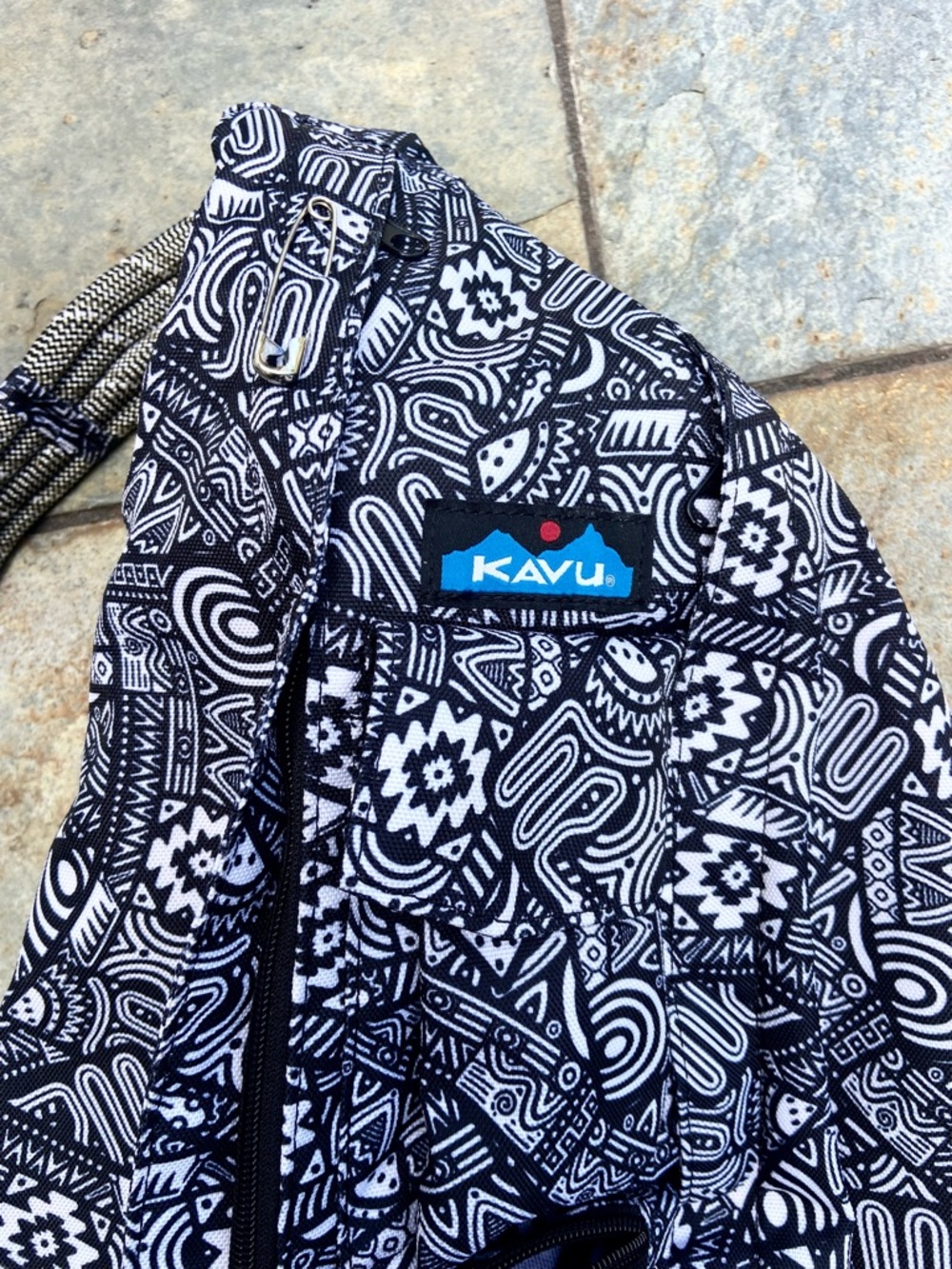 Kavu Backpack Sling Back Black‎ White Abstract